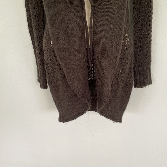 Kirra dark brown open knit long tie front cardigan sweater size small - Picture 4 of 10